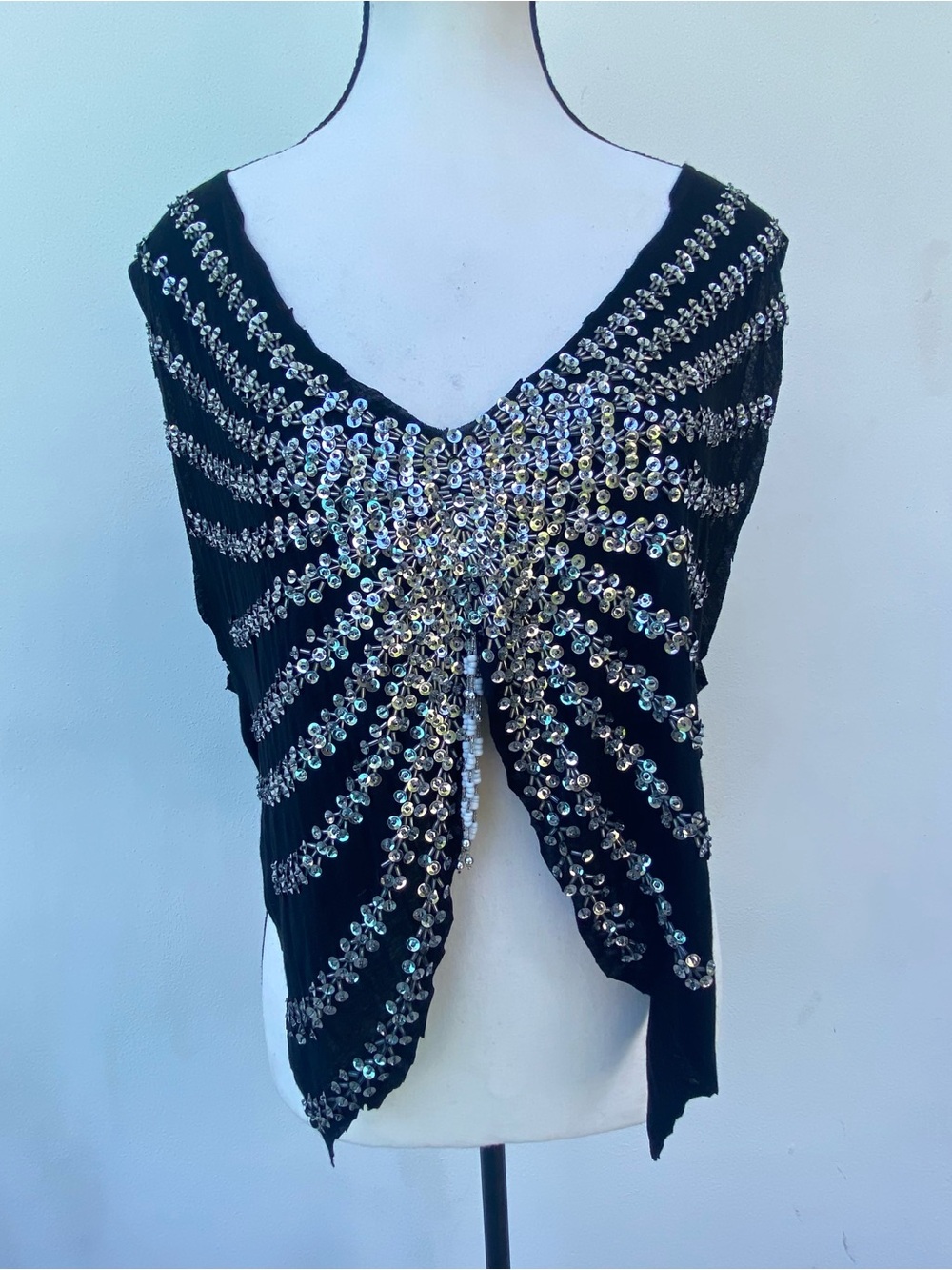 Y2K Black & Silver Beaded Butterfly Grunge Fairycore Top One Size